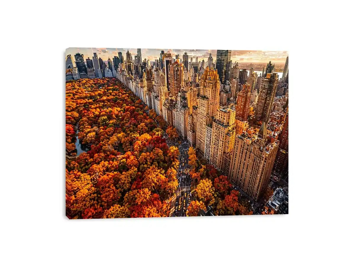 new york city skyline with central park autumn colors aerial view wall art