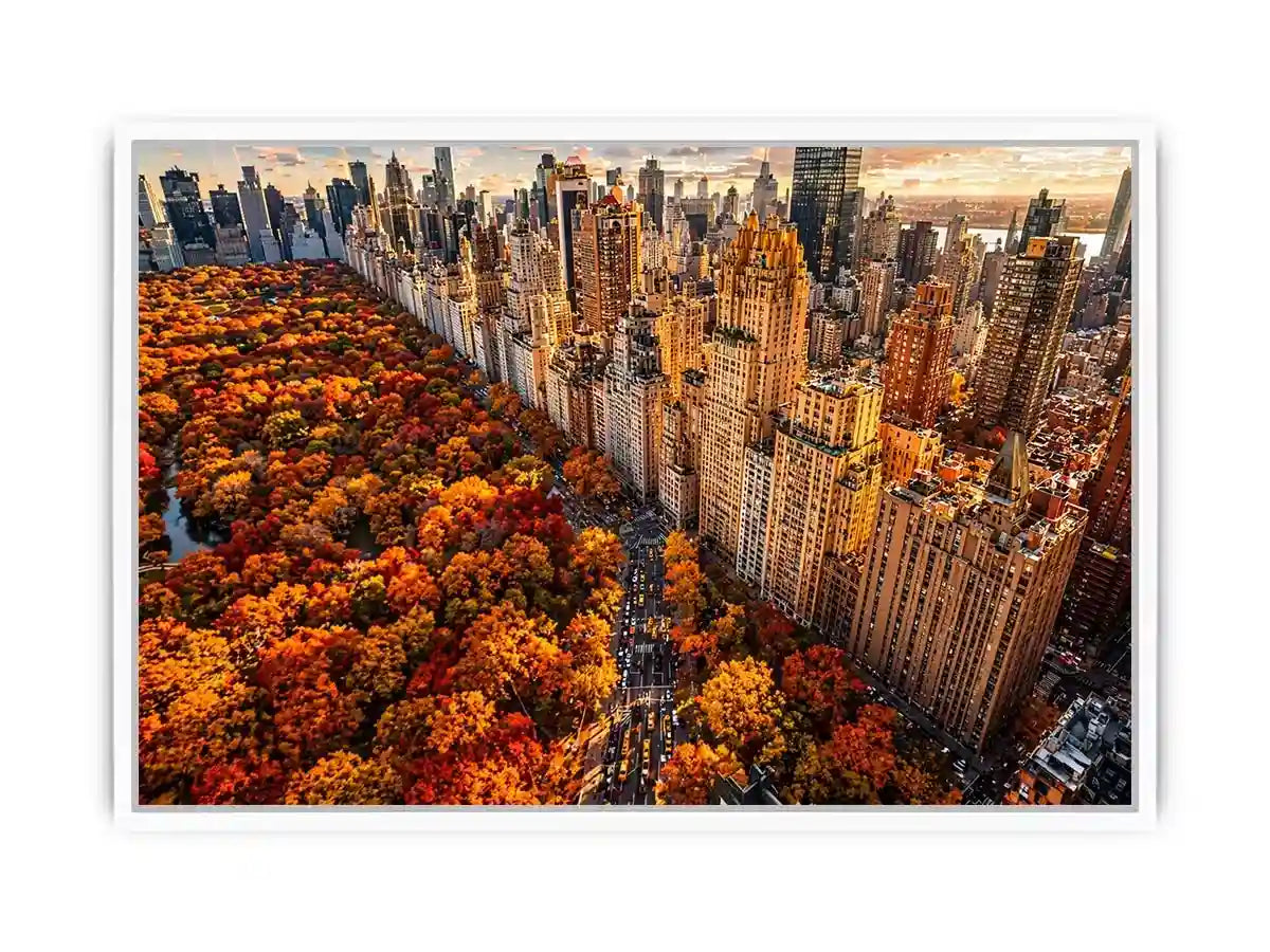 new york city skyline with central park autumn colors aerial view wall art