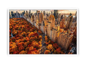 new york city skyline with central park autumn colors aerial view wall art