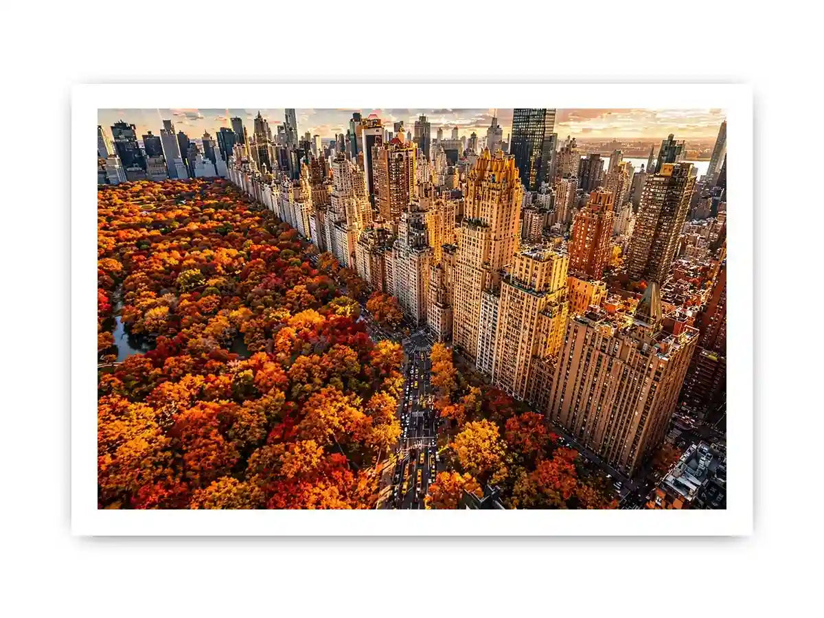 new york city skyline with central park autumn colors aerial view wall art