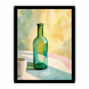 minimal pastel still life bottle painting wall art canvas with soft light