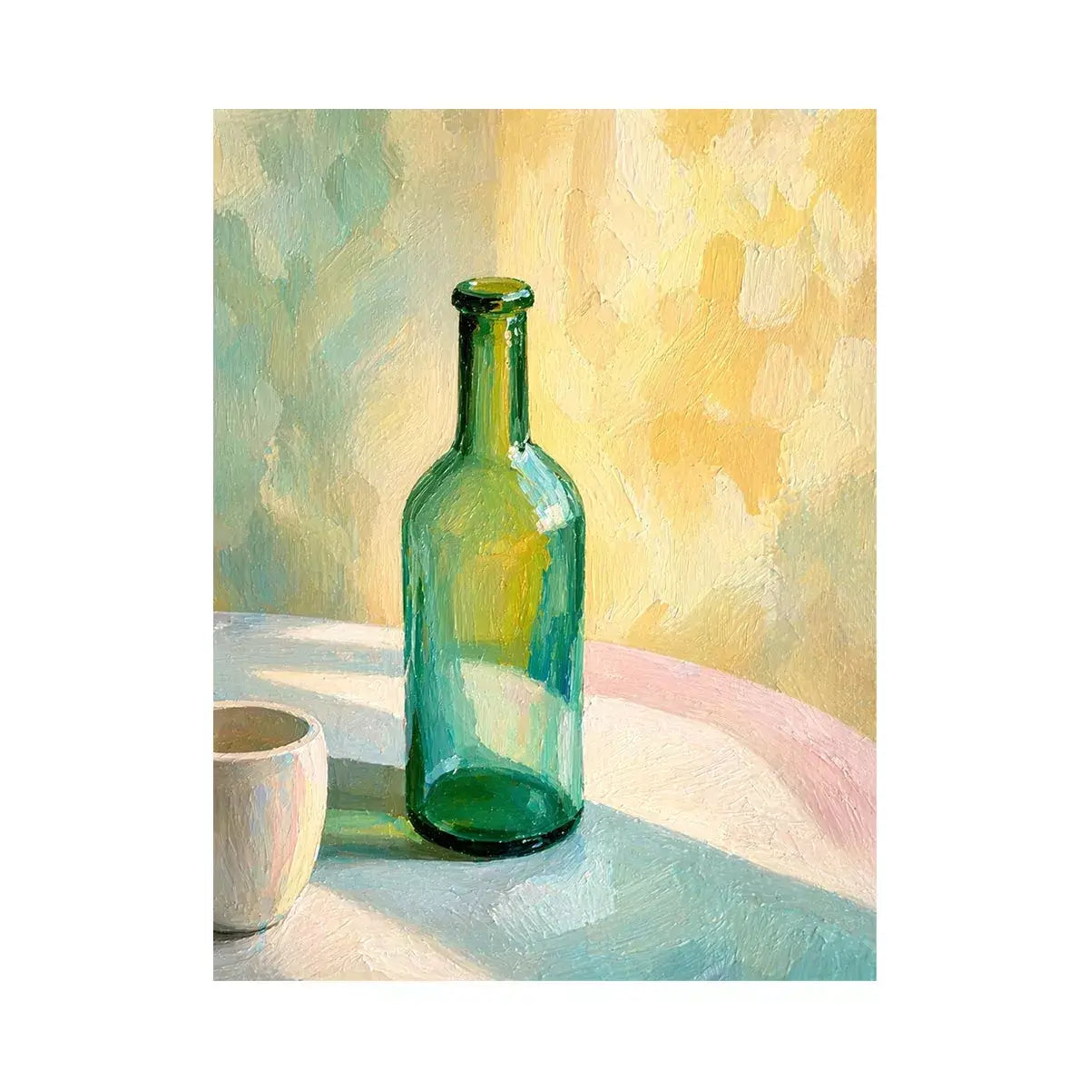 minimal pastel still life bottle painting wall art canvas with soft light
