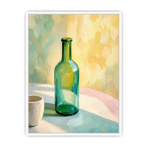 minimal pastel still life bottle painting wall art canvas with soft light
