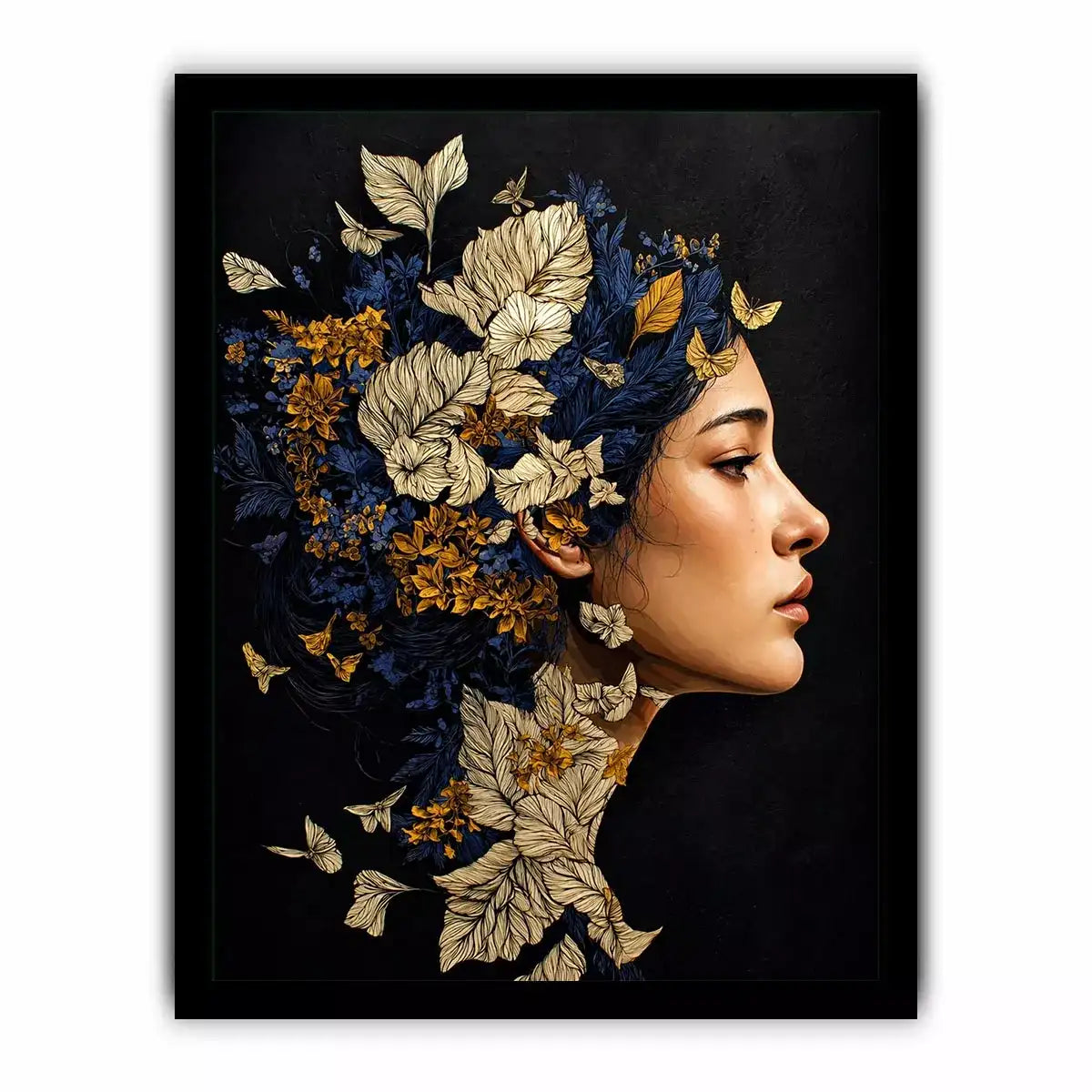 modern woman portrait with floral botanical elements luxury wall art canvas
