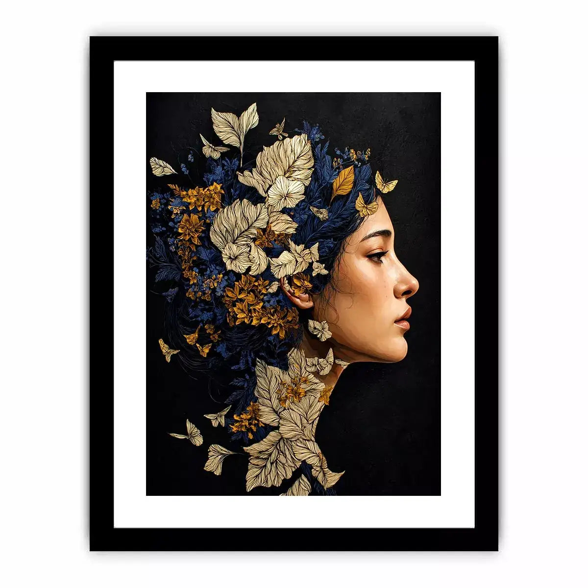 modern woman portrait with floral botanical elements luxury wall art canvas
