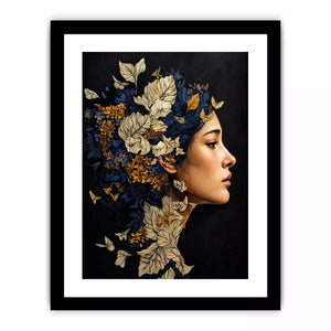 modern woman portrait with floral botanical elements luxury wall art canvas