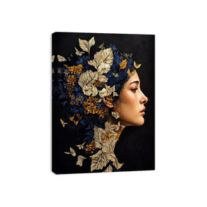 modern woman portrait with floral botanical elements luxury wall art canvas