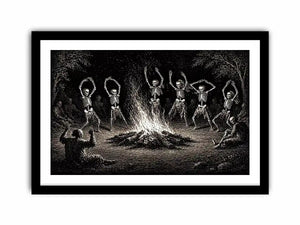 vintage skeleton dance around fire gothic wall art canvas
