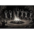 vintage skeleton dance around fire gothic wall art canvas