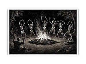 vintage skeleton dance around fire gothic wall art canvas