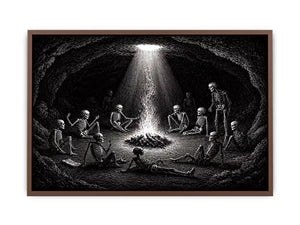 gothic skeleton ritual around fire vintage engraving wall art canvas