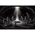 gothic skeleton ritual around fire vintage engraving wall art canvas