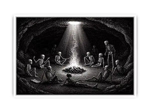 gothic skeleton ritual around fire vintage engraving wall art canvas