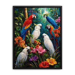 colorful tropical parrot painting wall art canvas jungle birds vibrant textured artwork