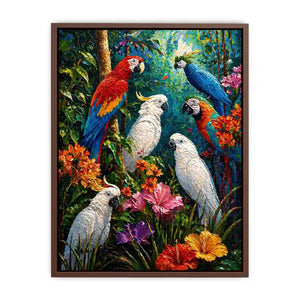 colorful tropical parrot painting wall art canvas jungle birds vibrant textured artwork