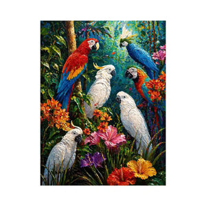 colorful tropical parrot painting wall art canvas jungle birds vibrant textured artwork