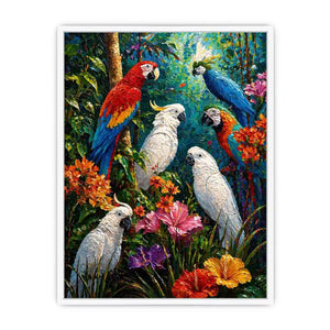 colorful tropical parrot painting wall art canvas jungle birds vibrant textured artwork