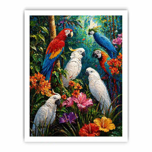 colorful tropical parrot painting wall art canvas jungle birds vibrant textured artwork
