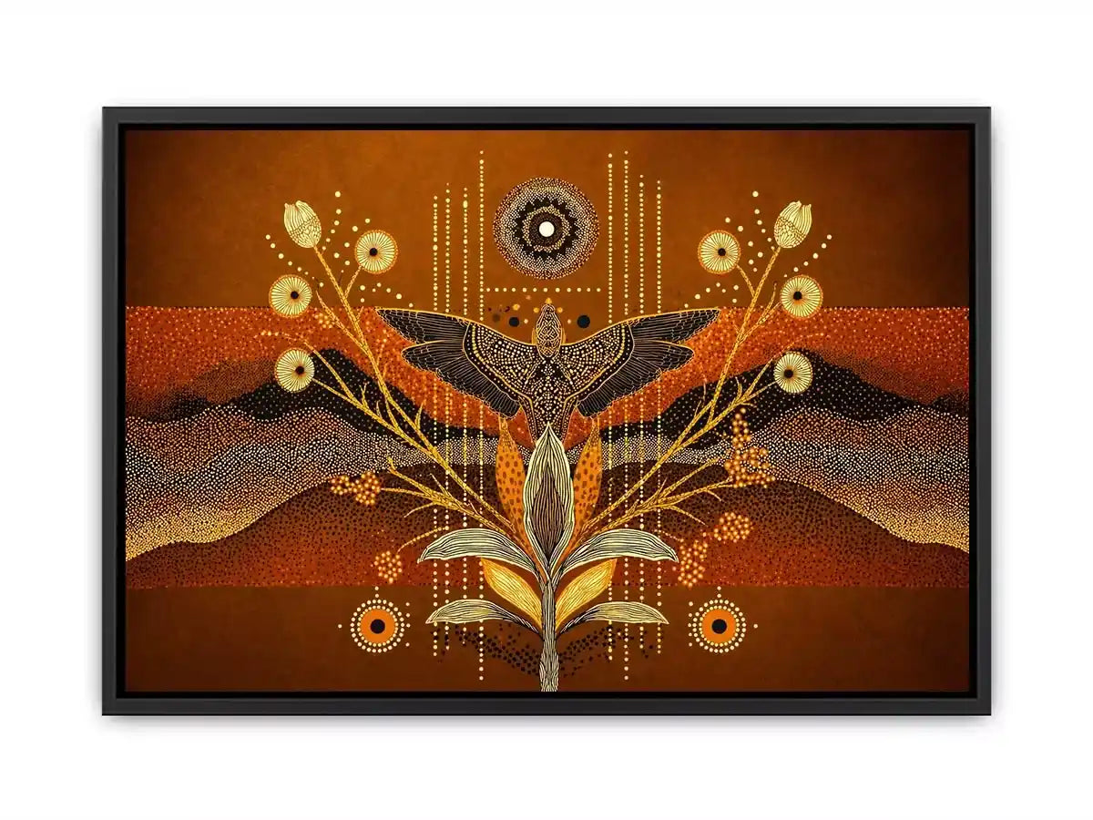 gold abstract bird wall art canvas boho modern earthy geometric design