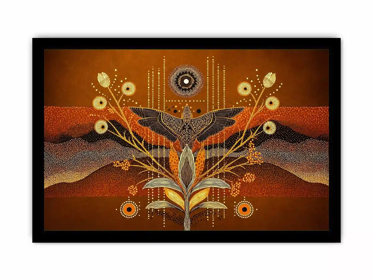 gold abstract bird wall art canvas boho modern earthy geometric design