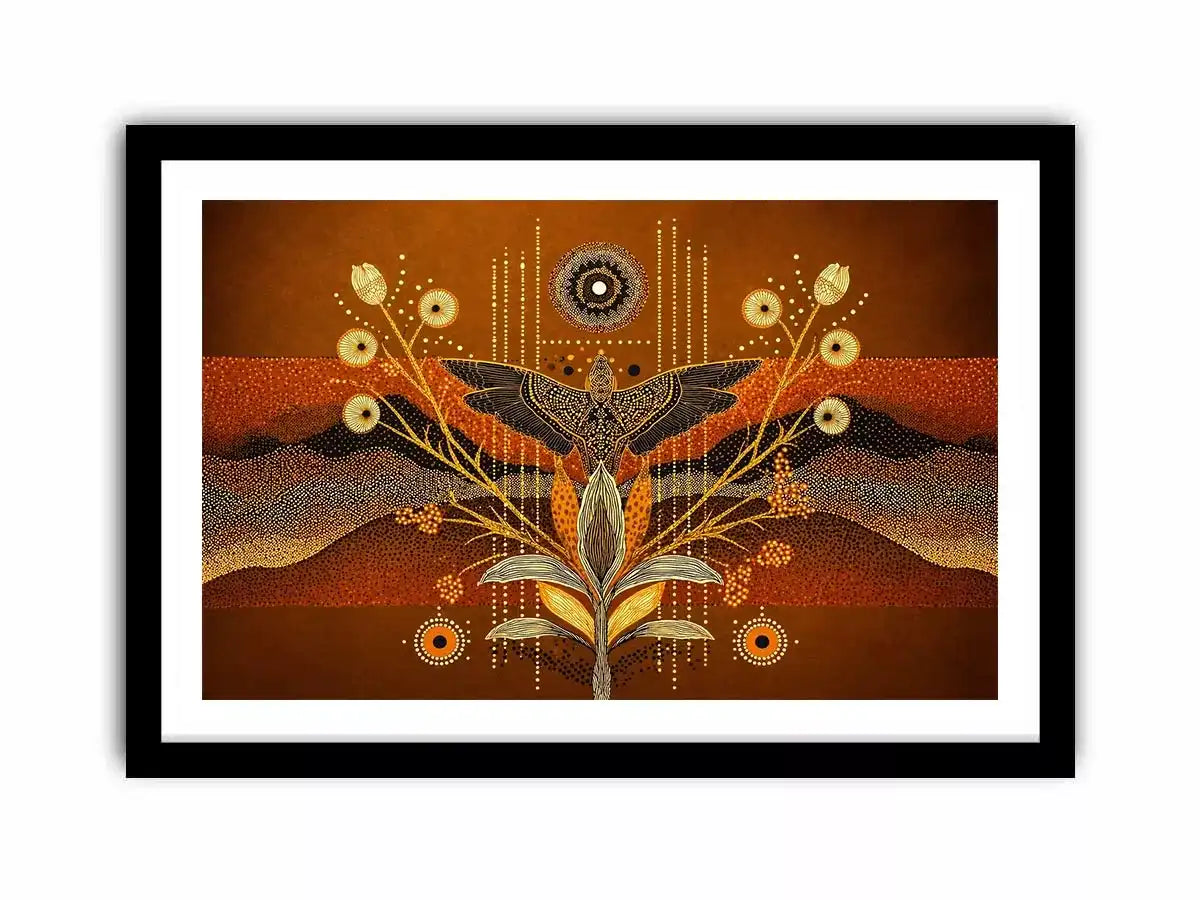 gold abstract bird wall art canvas boho modern earthy geometric design