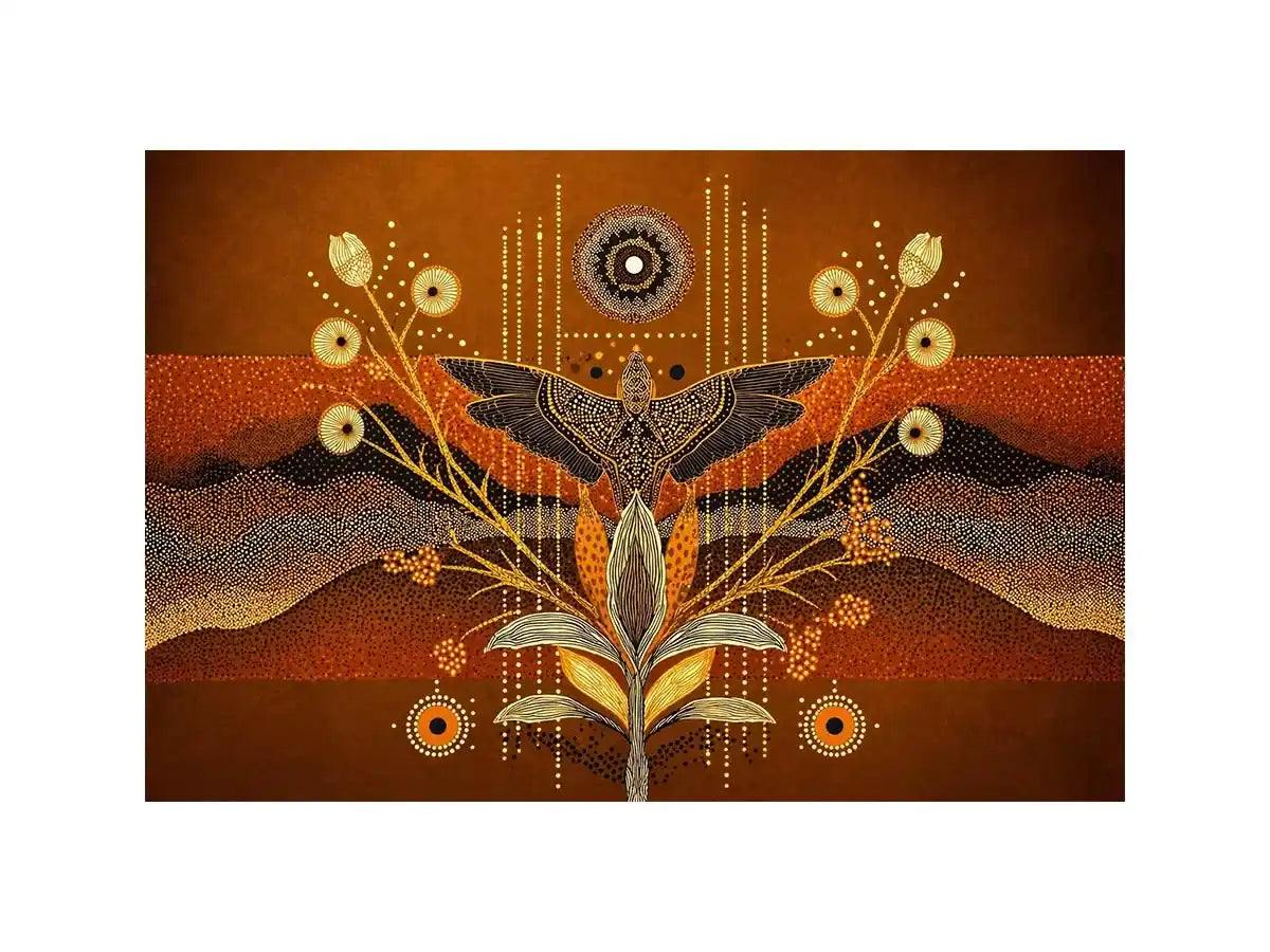 gold abstract bird wall art canvas boho modern earthy geometric design