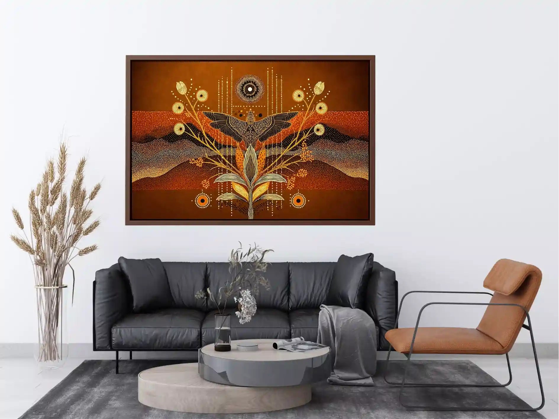 gold abstract bird wall art canvas boho modern earthy geometric design