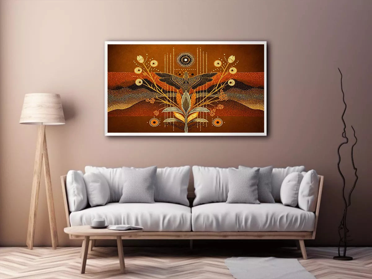 gold abstract bird wall art canvas boho modern earthy geometric design