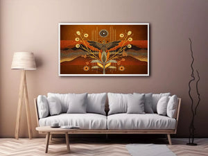 gold abstract bird wall art canvas boho modern earthy geometric design