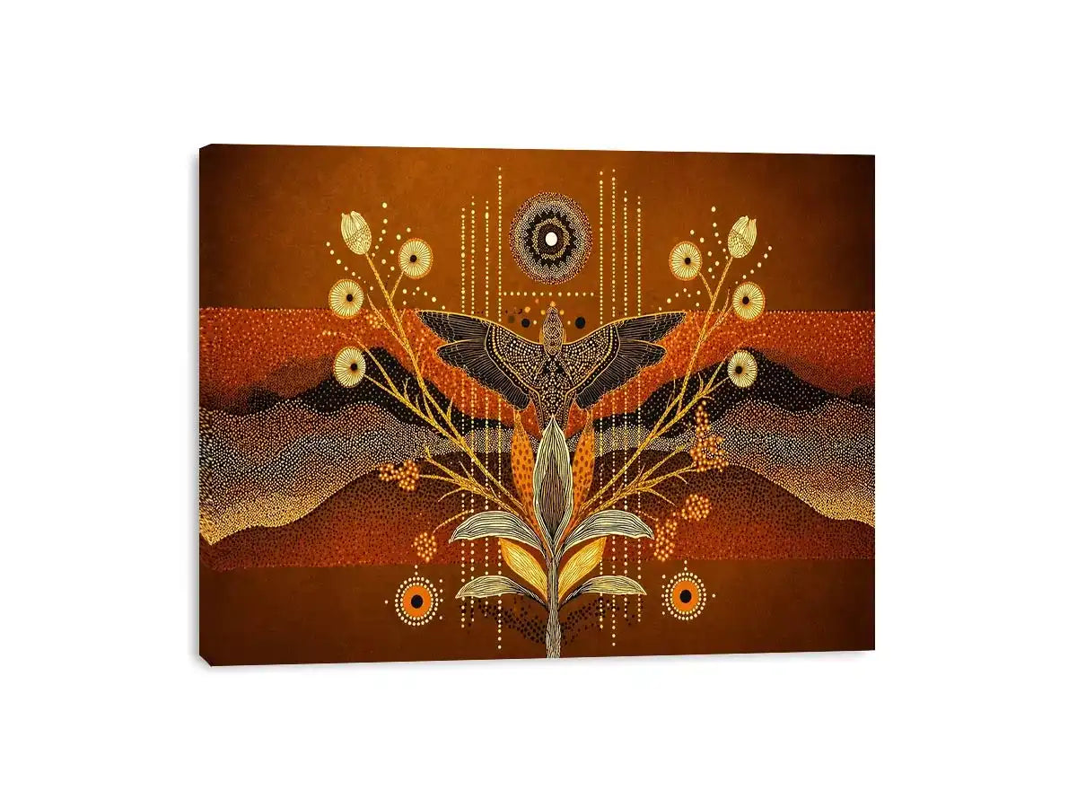 gold abstract bird wall art canvas boho modern earthy geometric design