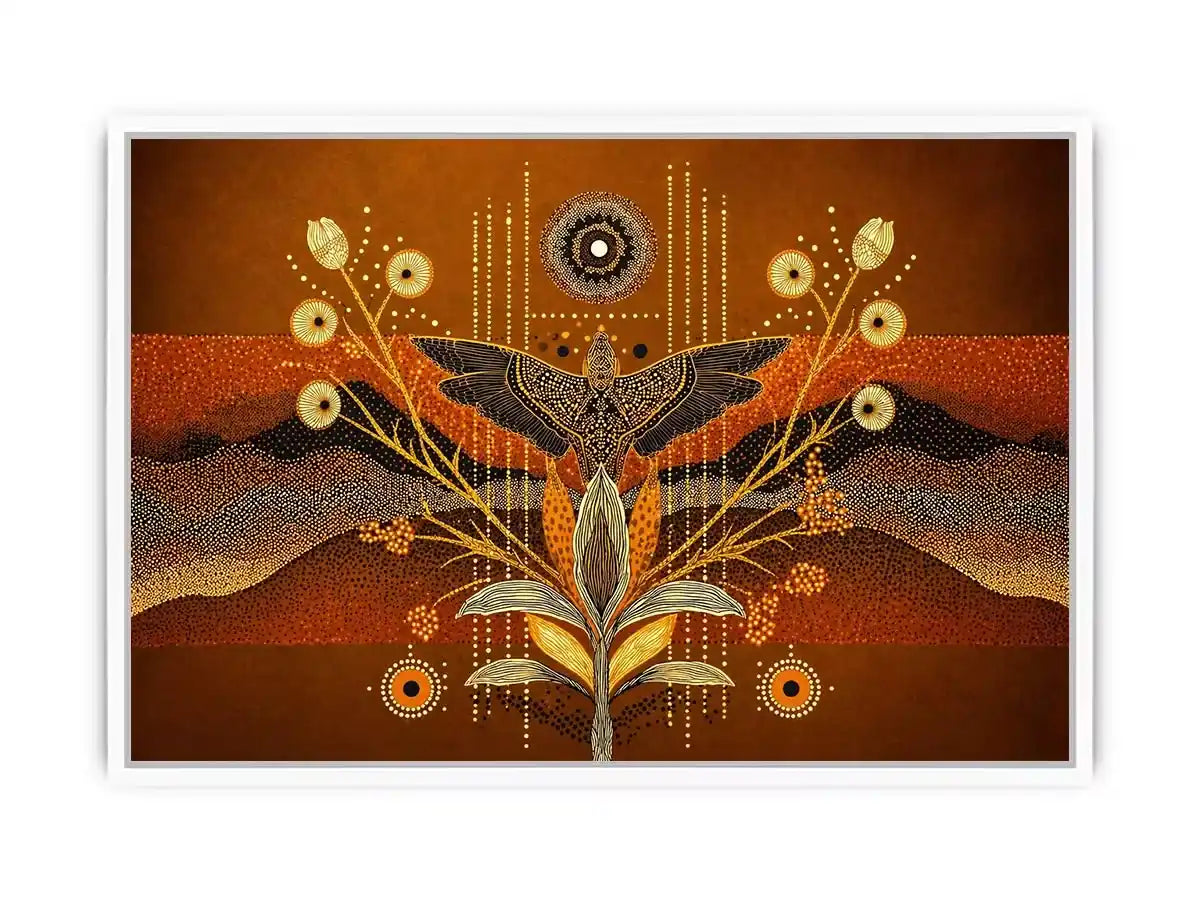 gold abstract bird wall art canvas boho modern earthy geometric design