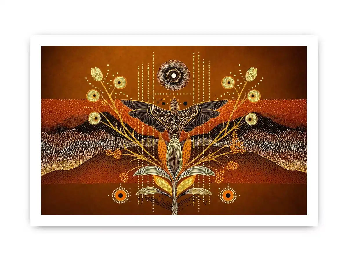 gold abstract bird wall art canvas boho modern earthy geometric design