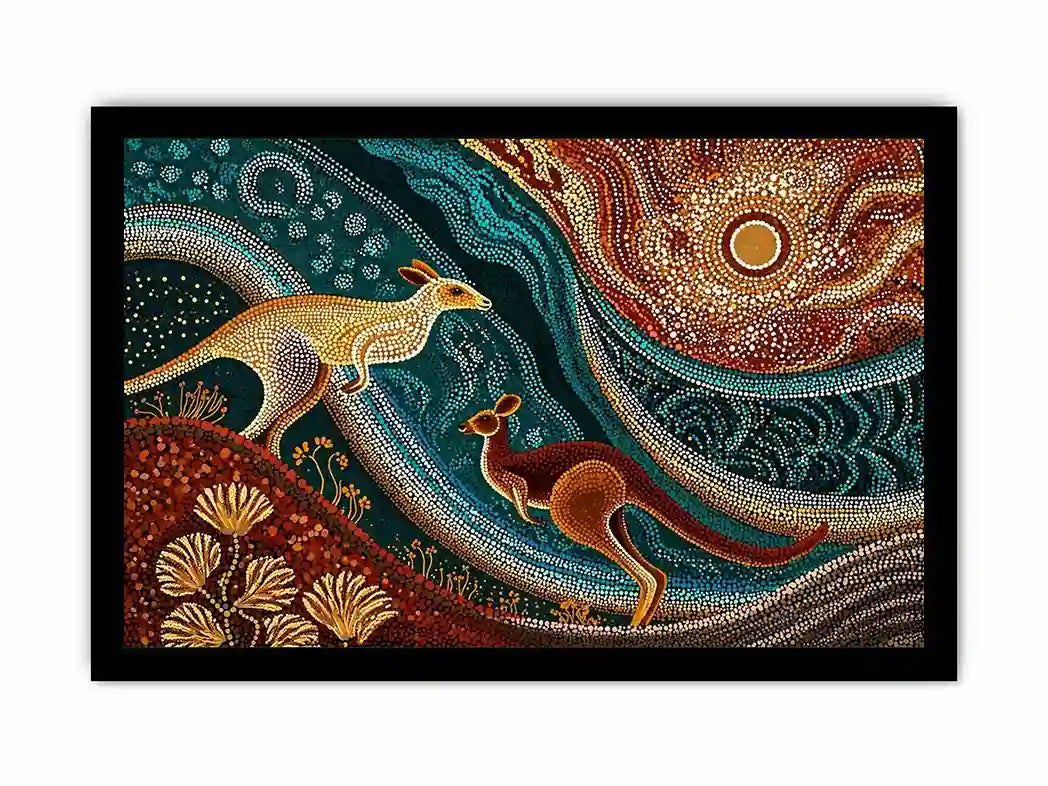 aboriginal kangaroo dot painting wall art canvas earthy tribal australian design