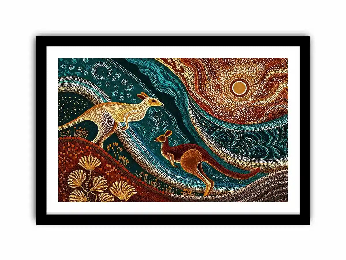 aboriginal kangaroo dot painting wall art canvas earthy tribal australian design