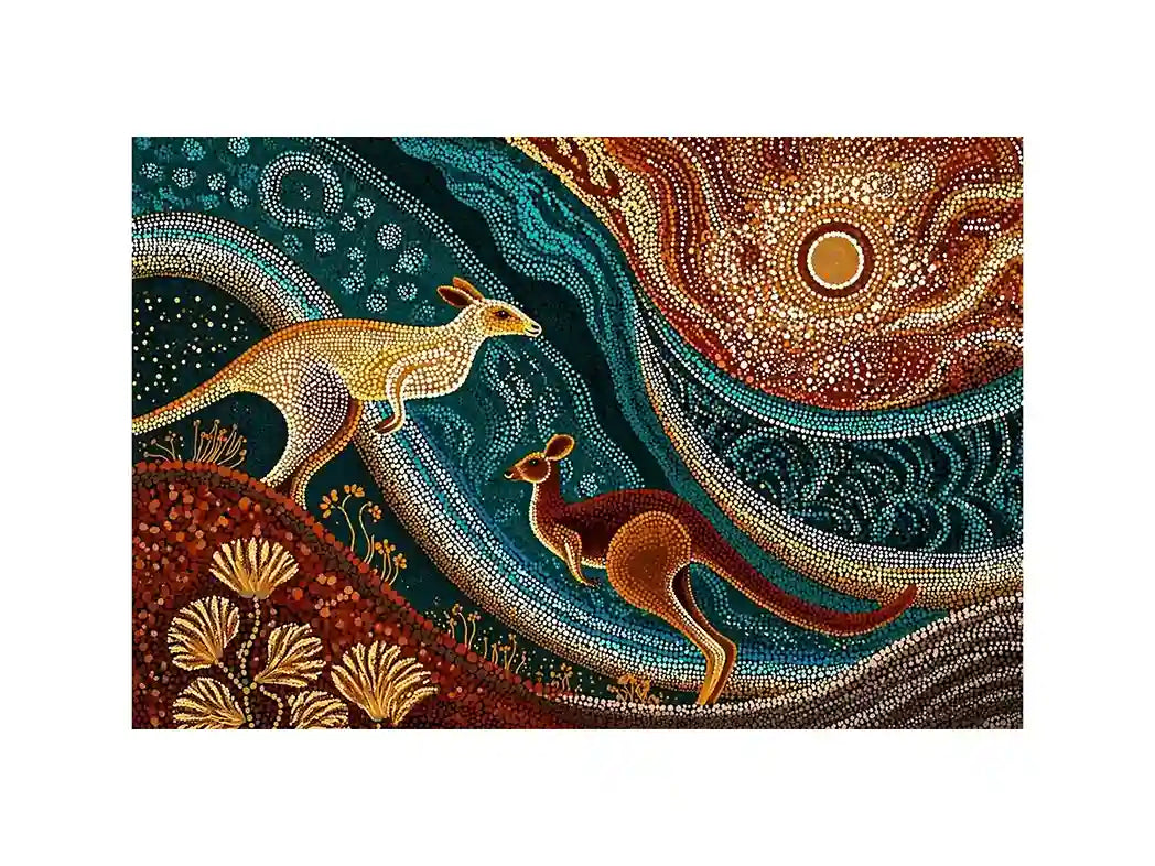 aboriginal kangaroo dot painting wall art canvas earthy tribal australian design