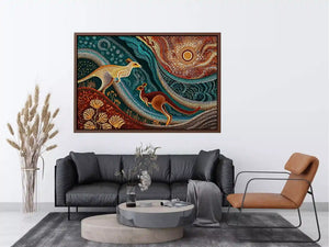 aboriginal kangaroo dot painting wall art canvas earthy tribal australian design