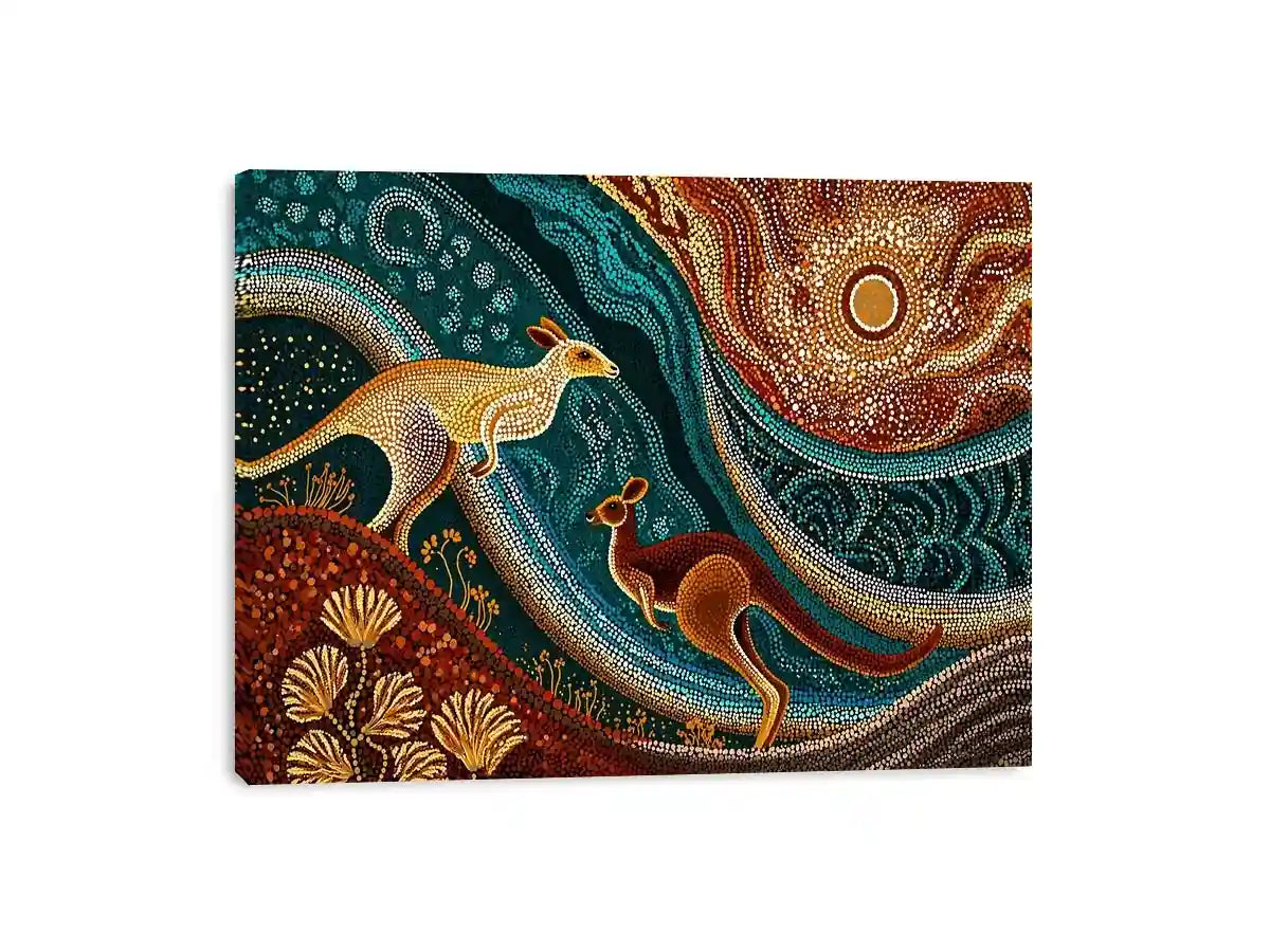 aboriginal kangaroo dot painting wall art canvas earthy tribal australian design