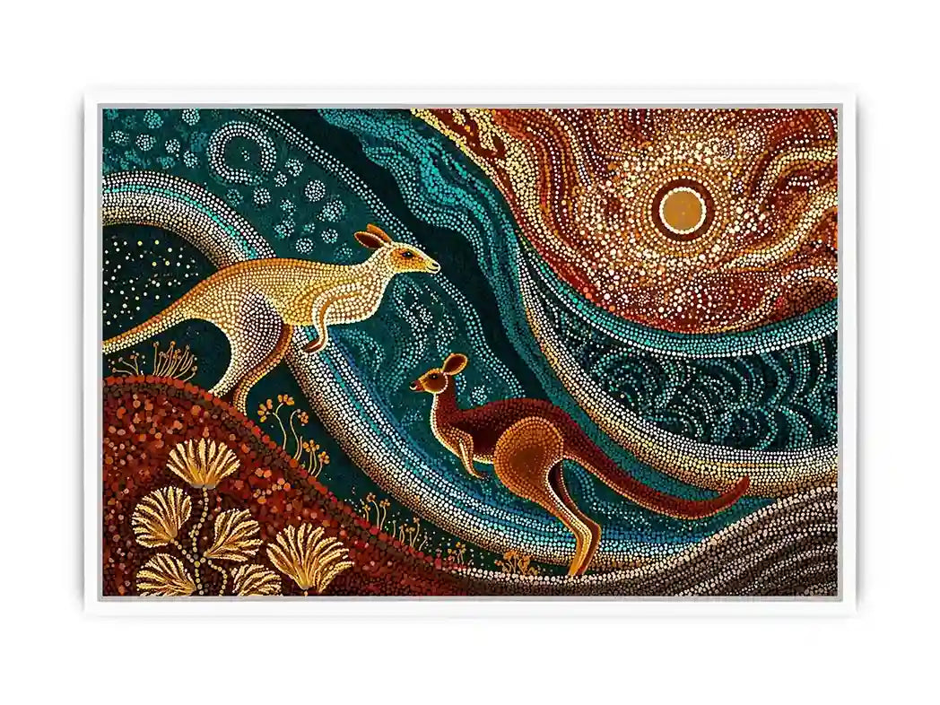 aboriginal kangaroo dot painting wall art canvas earthy tribal australian design