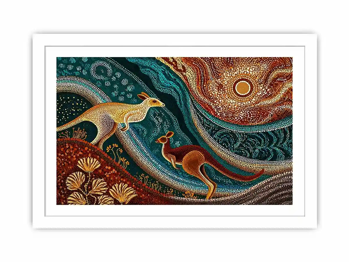 aboriginal kangaroo dot painting wall art canvas earthy tribal australian design