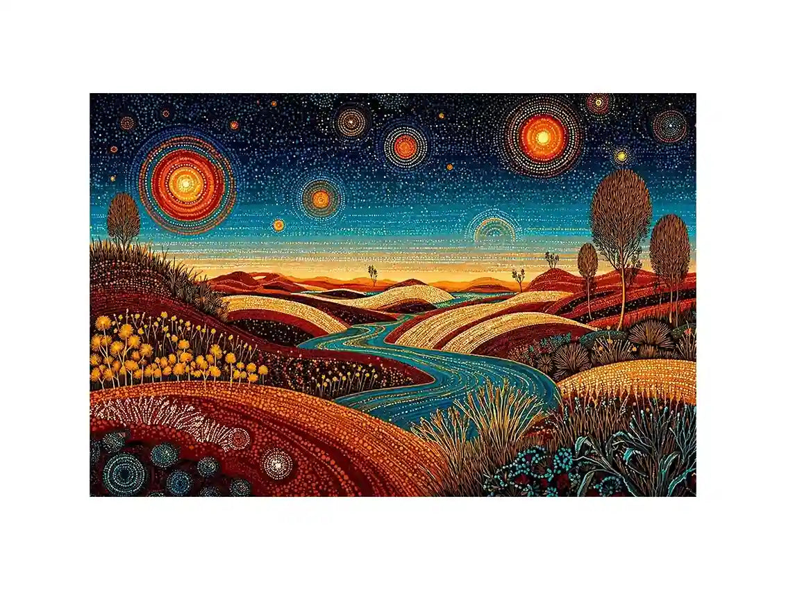 abstract desert landscape wall art canvas surreal sky river modern boho design