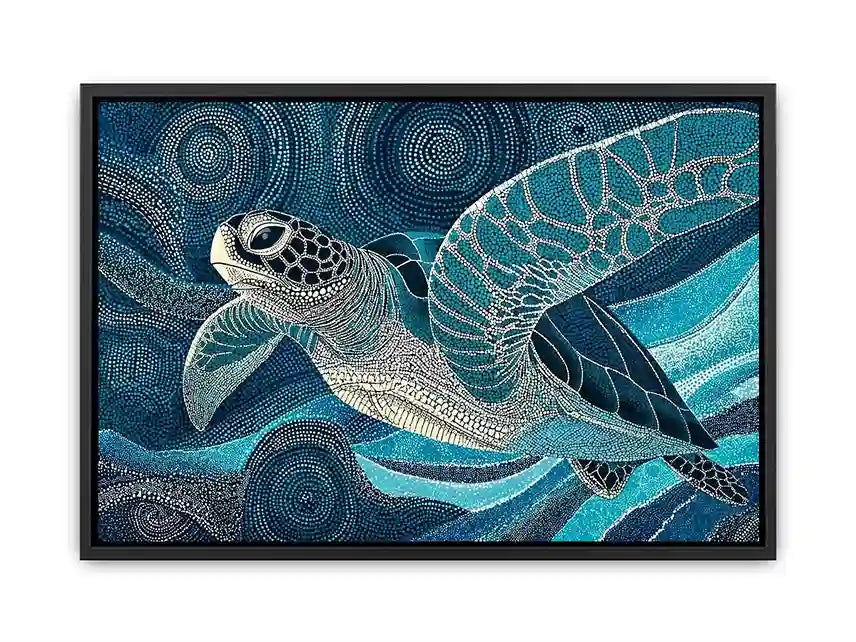 sea turtle ocean wall art canvas blue coastal marine decor abstract waves