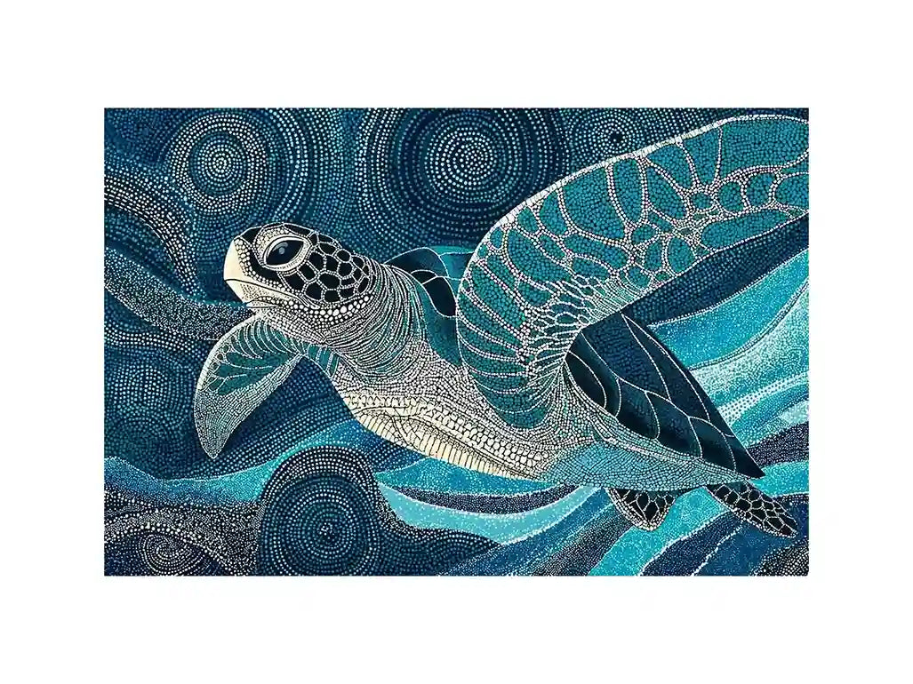 sea turtle ocean wall art canvas blue coastal marine decor abstract waves