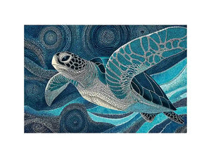 sea turtle ocean wall art canvas blue coastal marine decor abstract waves