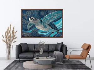 sea turtle ocean wall art canvas blue coastal marine decor abstract waves