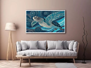 sea turtle ocean wall art canvas blue coastal marine decor abstract waves