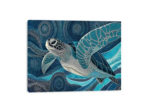 sea turtle ocean wall art canvas blue coastal marine decor abstract waves