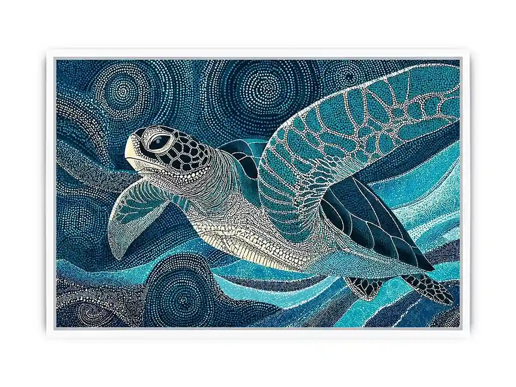 sea turtle ocean wall art canvas blue coastal marine decor abstract waves