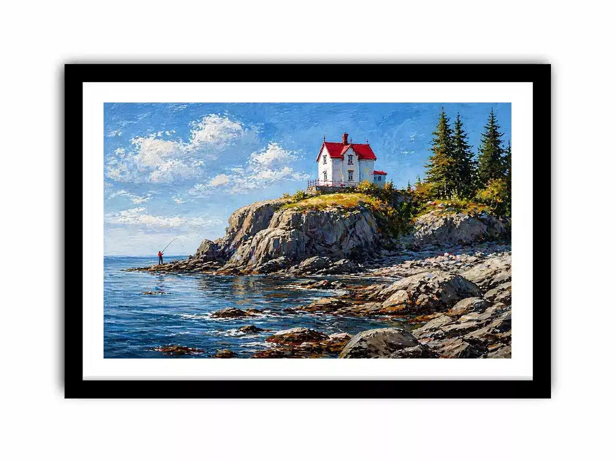 coastal lighthouse house wall art canvas ocean cliff landscape serene painting