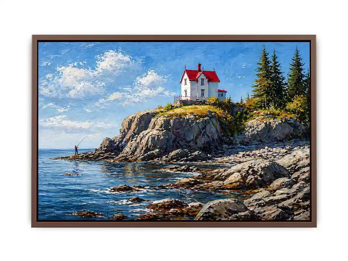 coastal lighthouse house wall art canvas ocean cliff landscape serene painting