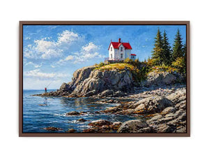 coastal lighthouse house wall art canvas ocean cliff landscape serene painting